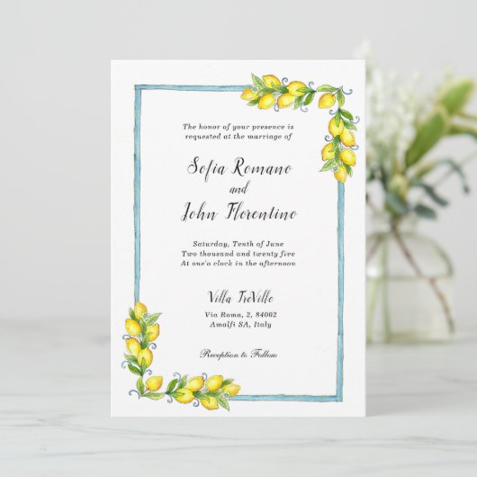 アマルフィ水彩レモンのヴィンテージ結婚式 案内状 (スタンド正面)