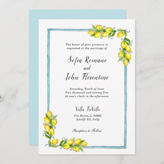 アマルフィ水彩レモンのヴィンテージ結婚式 案内状 (正面/裏面)