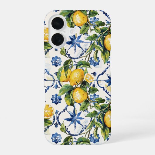 アマルフィ海岸のレモンとタイル模様 iPhone 16ケース (裏面)