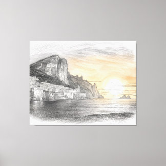 アマルフィ海岸の崖沿いの村の夕焼けの絵 キャンバスプリント