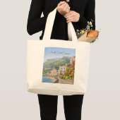 アマルフィ海岸の水彩画ロマンティックな旅の思い出  ラージトートバッグ (正面(商品))
