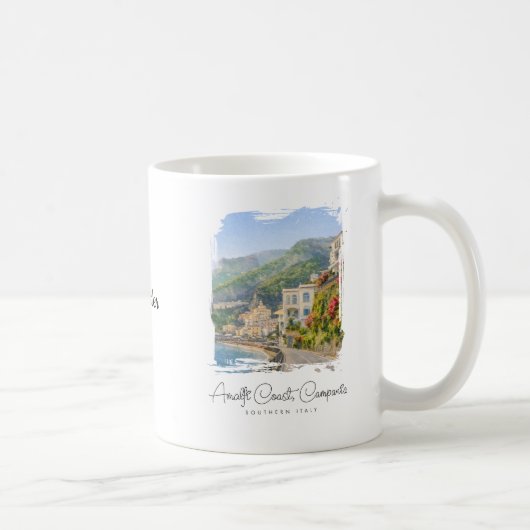 アマルフィ海岸の水彩画 ロマンティックな旅の思い出 コーヒーマグカップ (右)