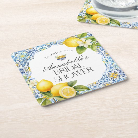 アマルフィ海岸イタリアンブライダルシャワーテーブルデコール スクエアペーパーコースター (アングル)