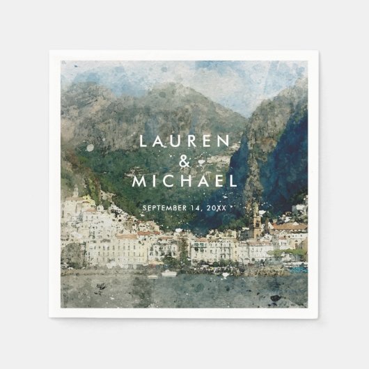 アマルフィ海岸イタリア風光明媚結婚な夏のナプキン スタンダードカクテルナプキン (正面)