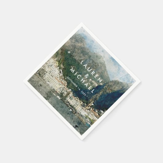 アマルフィ海岸イタリア風光明媚結婚な夏のナプキン スタンダードカクテルナプキン (角)