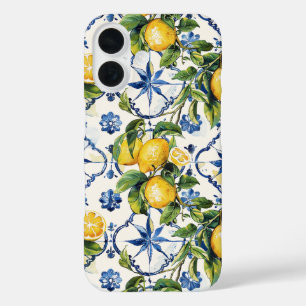 アマルフィ海岸レモンとタイルのパターン iPhone 16ケース