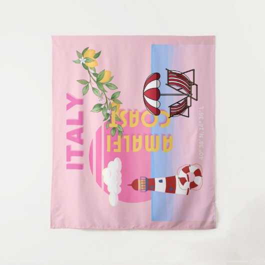 アマルフィ海岸名門私立校風の、旅行、ピンク タペストリー (正面)