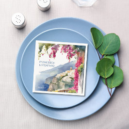 アマルフィ海岸地中海のモノグラム印刷 スタンダードカクテルナプキン