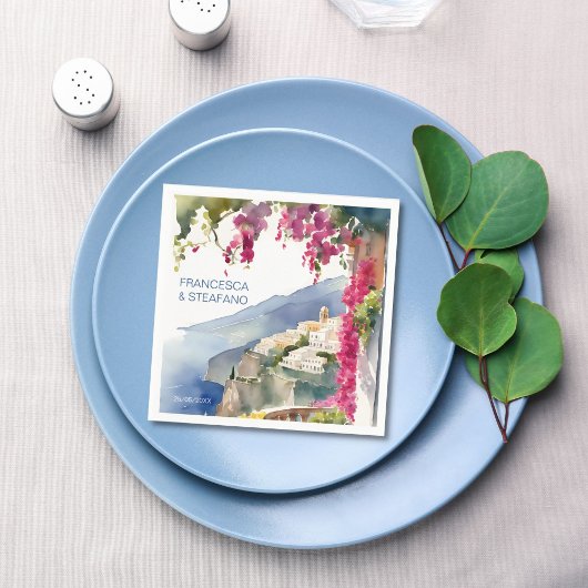 アマルフィ海岸地中海のモノグラム印刷 スタンダードカクテルナプキン