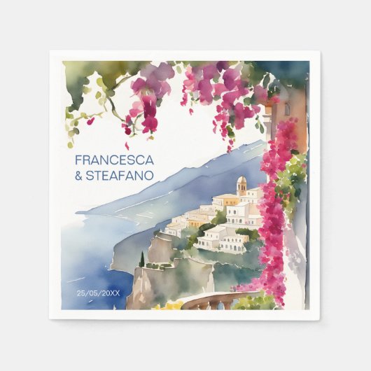 アマルフィ海岸地中海のモノグラム印刷 スタンダードカクテルナプキン (正面)