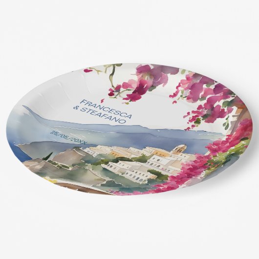 アマルフィ海岸地中海のモノグラム印刷 ペーパープレート (アングル)