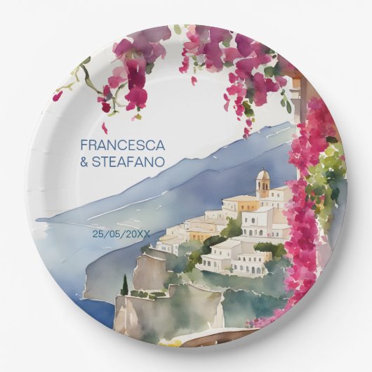 アマルフィ海岸地中海のモノグラム印刷 ペーパープレート (正面)