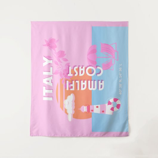 アマルフィ海岸旅行アート名門私立校風の、旅行、ピンク タペストリー (正面)