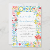 アマルフィ海岸青イタリアン色の結婚タイル 招待状 (正面)