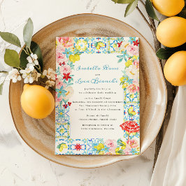 アマルフィ海岸青イタリアン色の結婚タイル 招待状