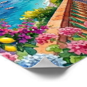 アマルフィ海岸 イタリア 水彩画 旅行 トロピカル ポスター (角)