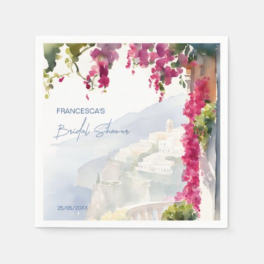 アマルフィ海岸 メディテラニアン イタリアン ブライダルシャワー スタンダードカクテルナプキン (正面)