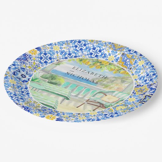 アマルフィ海岸 |レモ地中海のンタイル ペーパープレート (アングル)