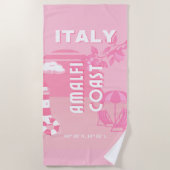 アマルフィ海岸、旅行アート、ピンク ビーチタオル (正面)