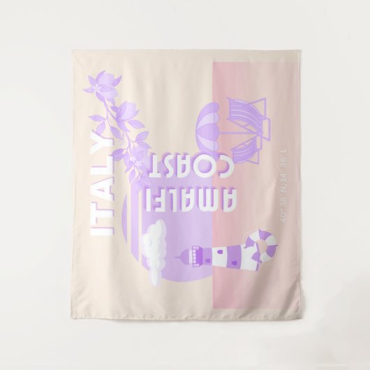 アマルフィ海岸、旅行アート、名門私立校風の旅行、パステル タペストリー (正面)