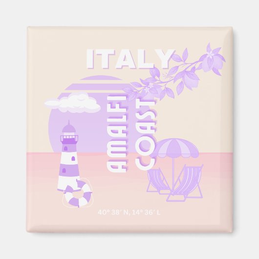 アマルフィ海岸、旅行アート、名門私立校風の旅行、パステル マグネット (正面)