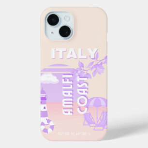 アマルフィ海岸、旅行アート、名門私立校風の旅行、パステル iPhone 15ケース