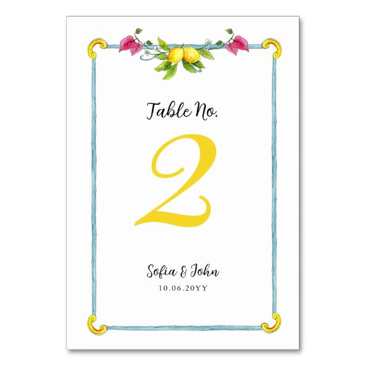 アマルフィ結婚レモンのテーブル番号 テーブルナンバー (正面)