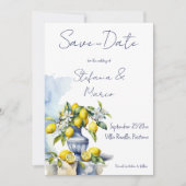 アマルフィ イタリアンブルーのレモンが飾られた花瓶 セーブザデート (正面)