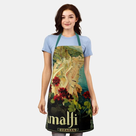 アマルフィ イタリアン コースト、ヴィンテージ トラベル ポスター イタリア エプロン (着用した状態)