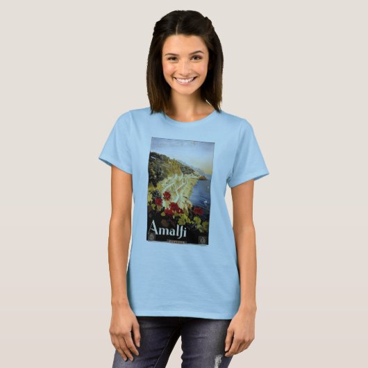 アマルフィ、イタリアヴィンテージ地中海の旅行観光 Tシャツ (正面フル)