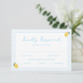 アマルフィ・コースト風ブルーレモンの結婚式RSVPカード エンクロージャーカード (スタンド正面)