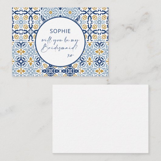 アマルフィ・タイル・ブルー・イエローが私の花嫁の付き添いに ノートカード (正面/裏面)