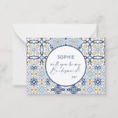 アマルフィ・タイル・ブルー・イエローが私の花嫁の付き添いに ノートカード (正面)