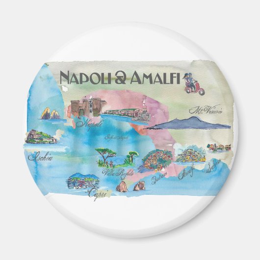 アマルフィ&ナポリイタリアヴィンテージトラベルポスター マグネット (正面)