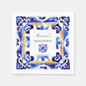 アマルフィ ヴィエトリ イタリアン ブルー タイル ブライダル シャワー スタンダードカクテルナプキン (正面)