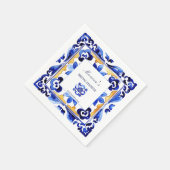 アマルフィ ヴィエトリ イタリアン ブルー タイル ブライダル シャワー スタンダードカクテルナプキン (角)