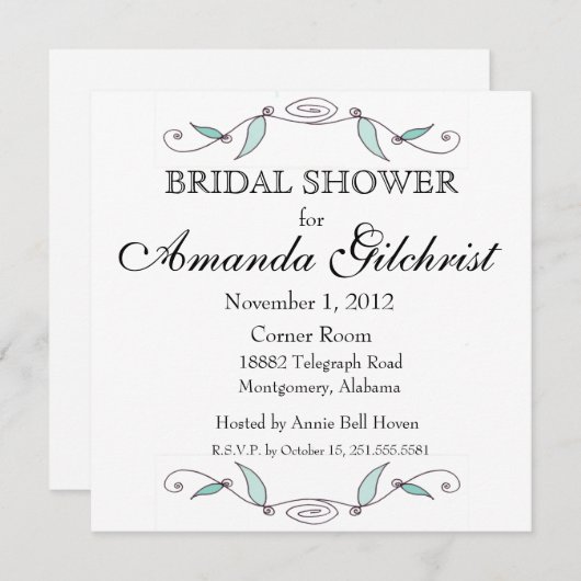 アマンダとジョセフ – スクエアブライダルシャワーの招待 招待状 (正面/裏面)