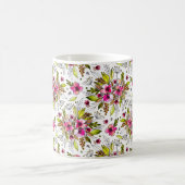 アマンダのスケッチピンクと緑の水彩フローラ コーヒーマグカップ (中央)