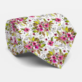 アマンダスケッチ水彩ピンクとグリーンフローラ ネクタイ (ロール)