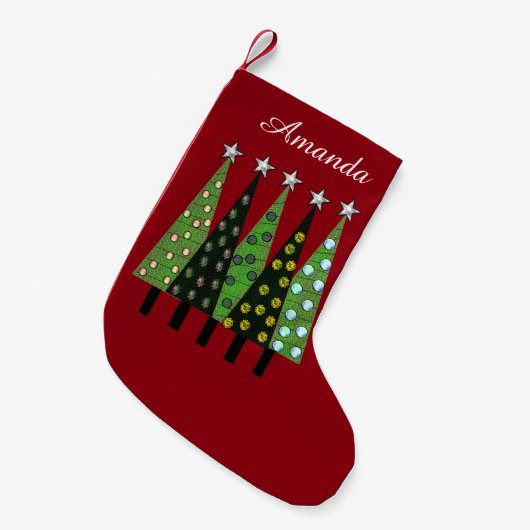 アマンダパーソナライズされたクリスマスツリーストッキング スモールクリスマスストッキング (正面 (吊り時))