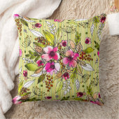 アマンダピンクフローラオンイエローグリーンストライプズ クッション (ブランケット)