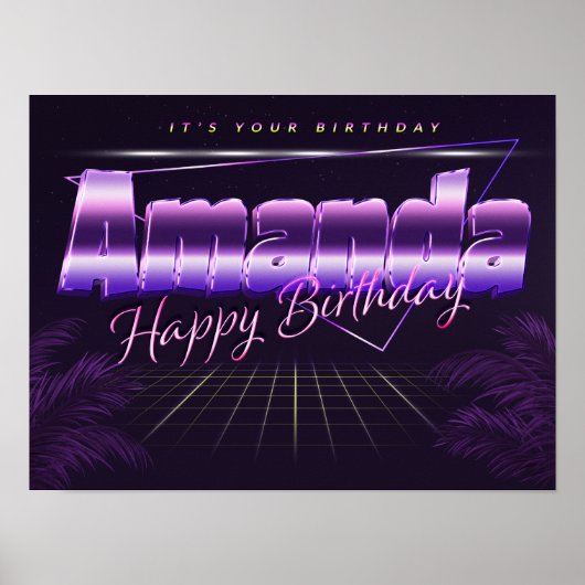 アマンダ名Vorname lila retroポスターGeburtstag ポスター (正面)