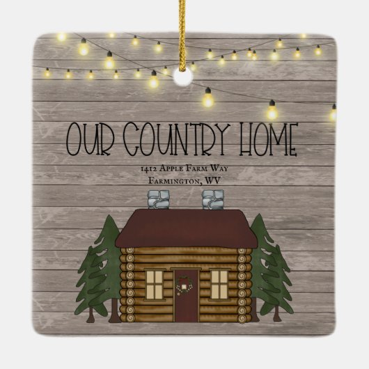 アマーカントリーホームログキャビンアドレスクリスマス セラミックオーナメント (裏面)