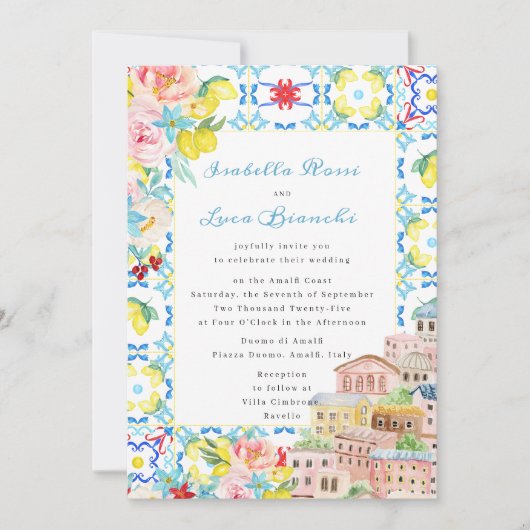 アマ地中海のルイタリアンフィ結婚タイル 招待状 (正面)