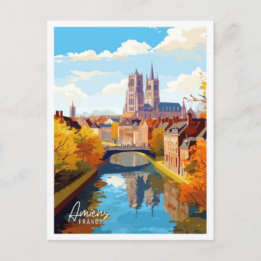 アミエンスフランスアートヴィンテージ旅行イラストレーション ポストカード (正面)