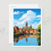 アミエンスフランスヴィンテージ旅行イラストレーション ポストカード (正面/裏面)
