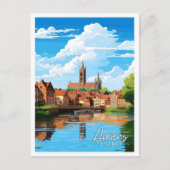 アミエンスフランスヴィンテージ旅行イラストレーション ポストカード (正面)