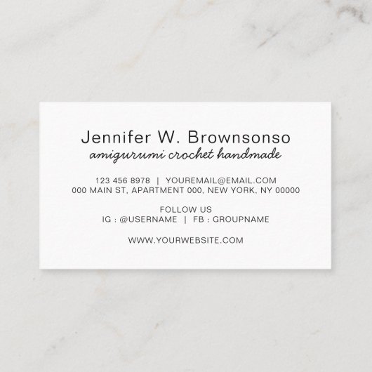 アミグルミ手作りヤーンニットクロシェ 名刺 (裏面)