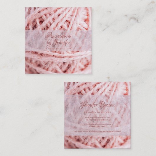 アミグルミ糸ピンククロシェ スクエア名刺 (正面/裏面)