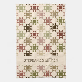 アミッシュキルトプリントニュートラルカラーパーソナライズされた キッチンタオル